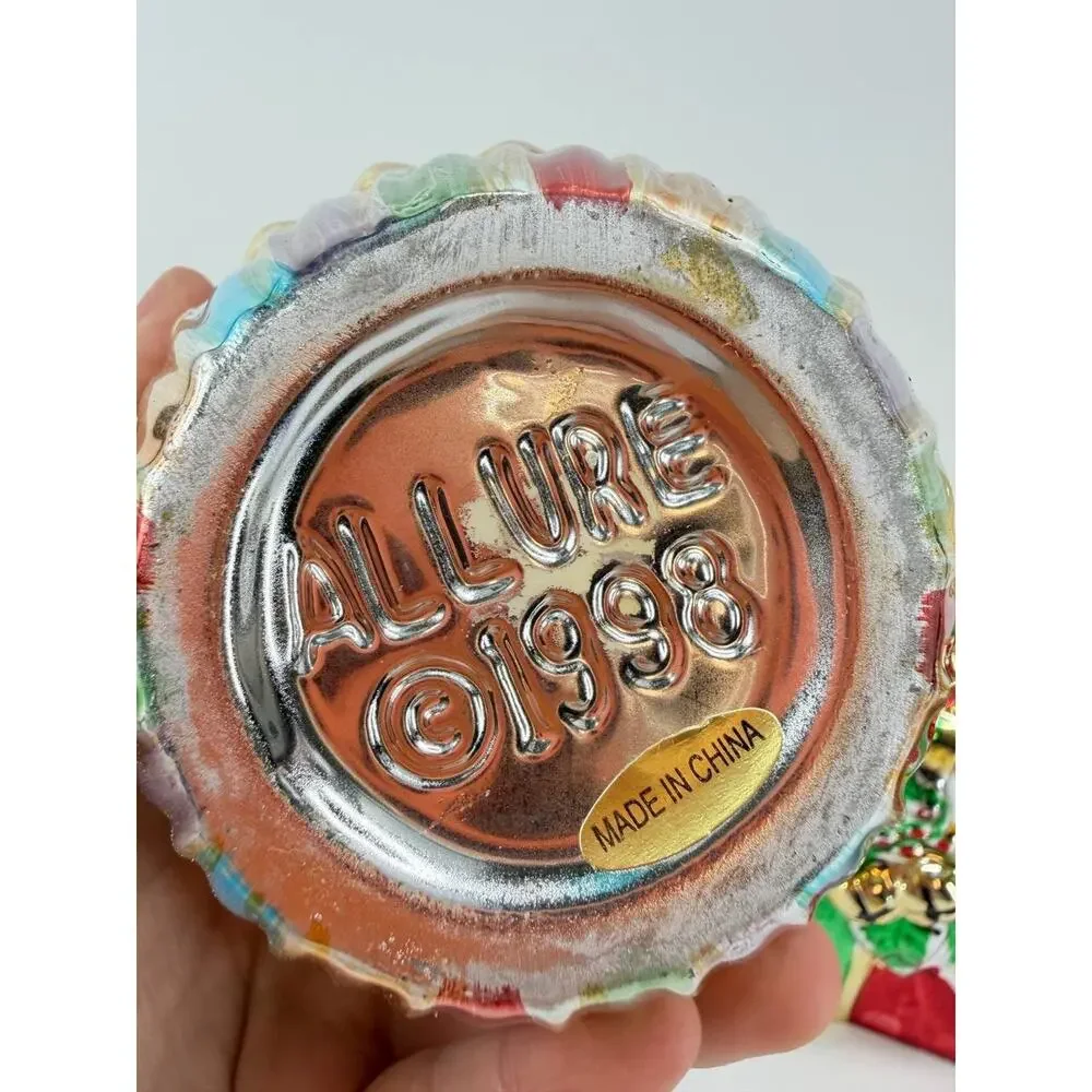 Vintage 1998 Allure Christmas Glass Soap Dispenser Set Ornaments Gift Box